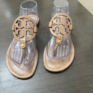 Tory Burch Women's Beige Leather Logo Thong Sandals